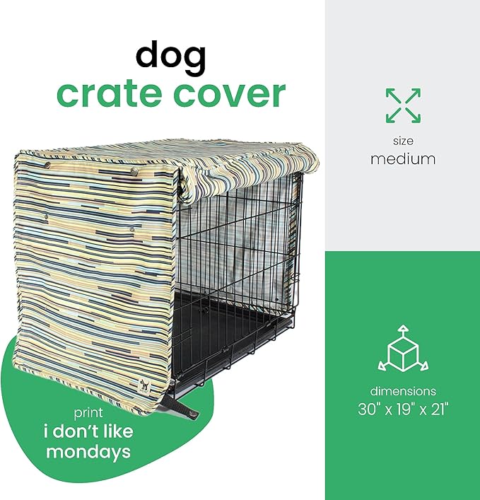 Molly Mutt I Don't Like Mondays Dog Crate Cover, 100% Cotton Canvas Cover with 2 Roll-Up Panels, Ideal for Dog or Cat Crate, Durable, Washable, and Free of Harmful Chemicals, 30" x 19" x 21"