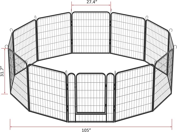 KEIKI 16 Panels 31.7" H Heavy Duty Metal Playpen with Door for Dog Fence,Pet Exercise Pen Versatile Shape for Outdoor Indoor