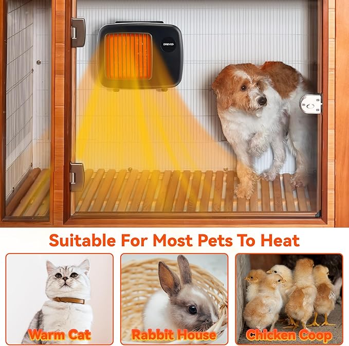 Dreyoo Dog House Heater with Thermostat, Pet House Heater with 6FT Anti Chew Cord and Safe Overheat Protection, 2 Heating Mode (200/400W) Pet House Furnace for Dogs Chicken Coops Rabbits(Black,1 Pcs)