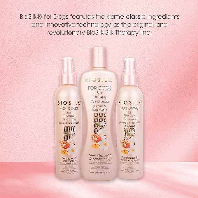 BioSilk for Dogs Silk Therapy Irresistible 2-in-1 Shampoo and Conditioner, Scented, Jasmine and Honey Scent, Paraben Free, Made in The USA, 12 Fl Ounces