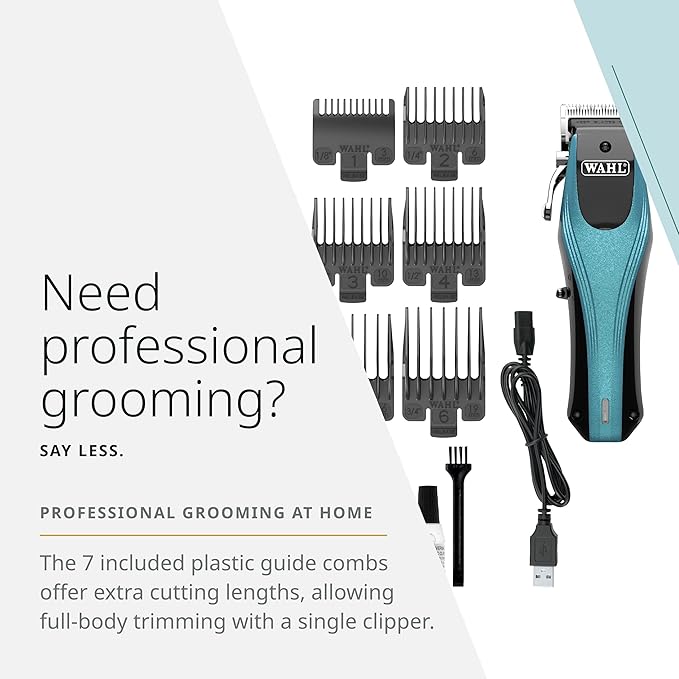 Wahl Pro Animal Groom Lite Pet Clipper - Cordless & USB Charging - Adjustable Blades - Professional Grooming Kit for Dogs, Cats & Small Pets - Black/Metallic Blue