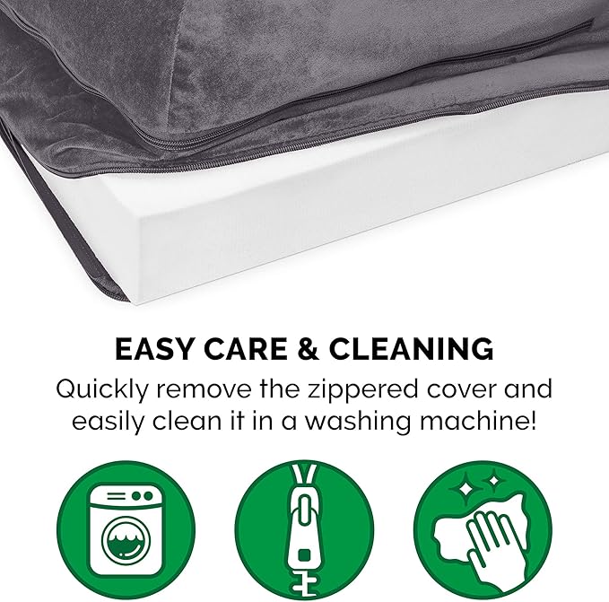 Furhaven Orthopedic Dog Bed for Large Dogs w/ Removable Bolsters & Washable Cover, For Dogs Up to 125 lbs - Plush & Velvet L Shaped Chaise - Platinum Gray, Jumbo Plus/XXL