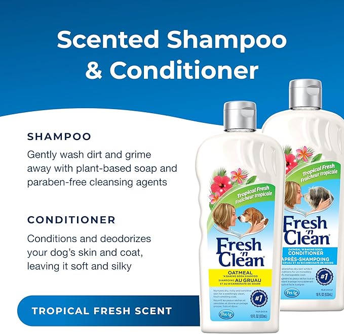 Pet-Ag Fresh ’n Clean Oatmeal ’n Baking Soda Shampoo, Tropical Breeze Scent (18 oz) + Oatmeal ’n Baking Soda Conditioner, Tropical Breeze Scent (18 oz)