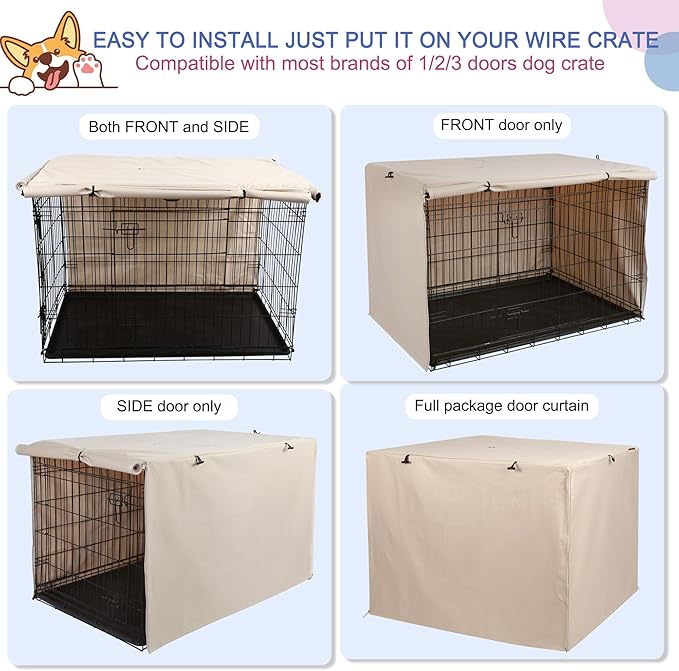 Deblue Heavy-Duty Dog Crate Cover, Privacy Pet Kennel Cover Universal Fits for 36 Inches Wire Cage, Polyester Crate Cover Fit for 1 2 3 Doors Crate (Tan)