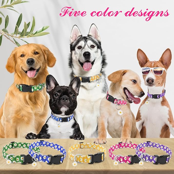 BiPawTi Floral Dog Collars for Medium Dog - Soft Cute Dog Collars for Girls Dog Pretty Flower Collar with Daisies Charms, Gift for Female Male Boys Girls Dogs (M, Pink)