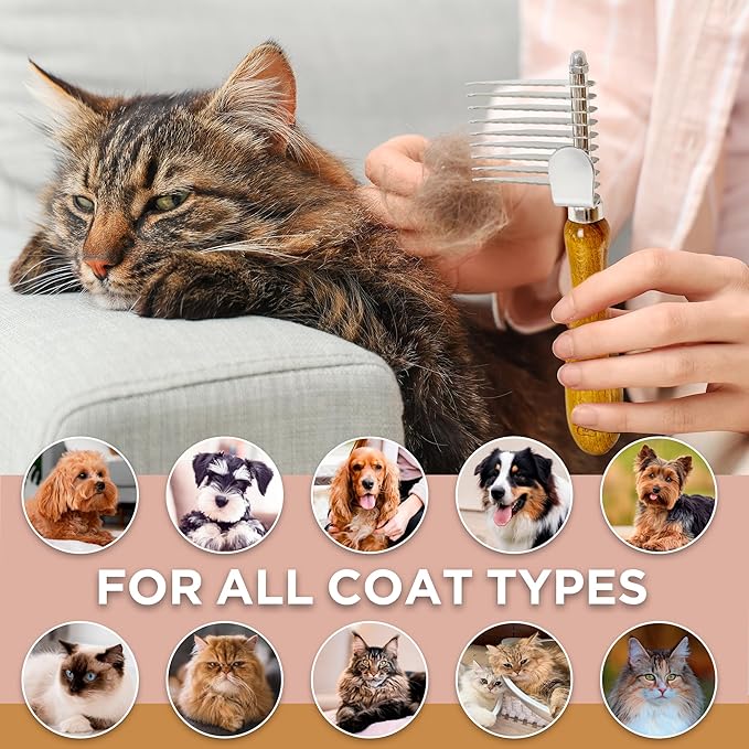 TAKAVU Dematting Rake for Dogs & Cats - Undercoat Comb with Safety Blades for Removing Knots, Mats & Tangles - Grooming Tool for Poodles, Doodles, Long Haired Pets