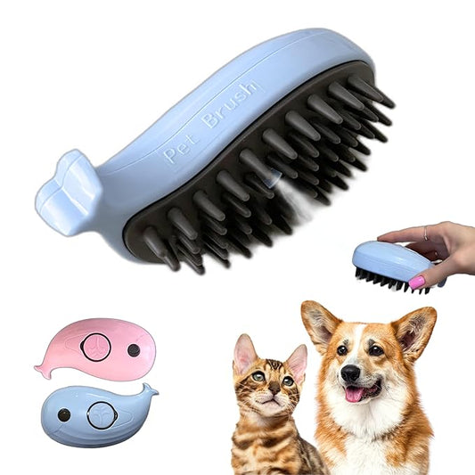 Self-Cleaning Deshedding Brush with Steam for Cats and Dogs - Silicone Whale Model for Grooming Loose Hair (Baby Blue and Pink)