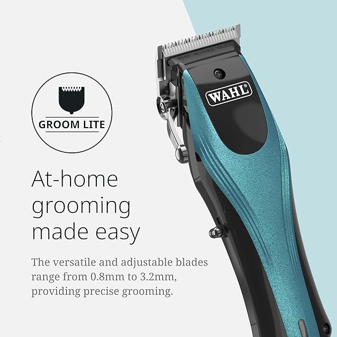 Wahl Pro Animal Groom Lite Pet Clipper - Cordless & USB Charging - Adjustable Blades - Professional Grooming Kit for Dogs, Cats & Small Pets - Black/Metallic Blue