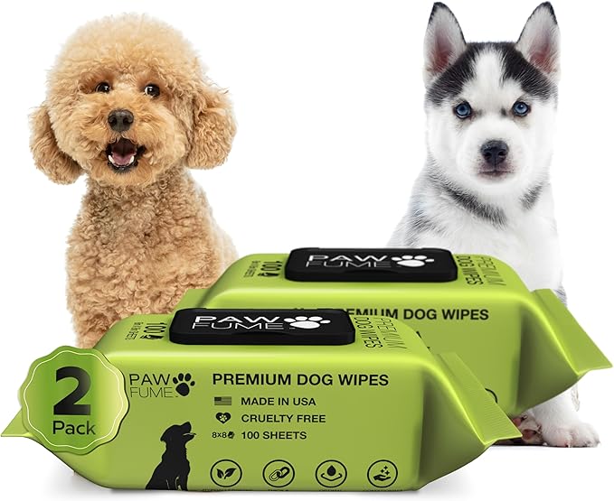 Pawfume Dog Wipes 2 x 100 Count, Pet Wipes – Hypoallergenic & Gentle Dog Wipes for Eyes, Face, Butt, and Paws – Cleaning & Deodorizing, Grooming Tear Stain Wipes for Puppy, Adult Dogs & Cats