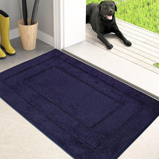 PURRUGS Dirt Trapper Door Mat 24" x 36", Non-Slip/Skid Machine Washable Entryway Rug, Dog Door Mat, Super Absorbent Welcome Mat for Muddy Wet Shoes and Paws, Navy Blue