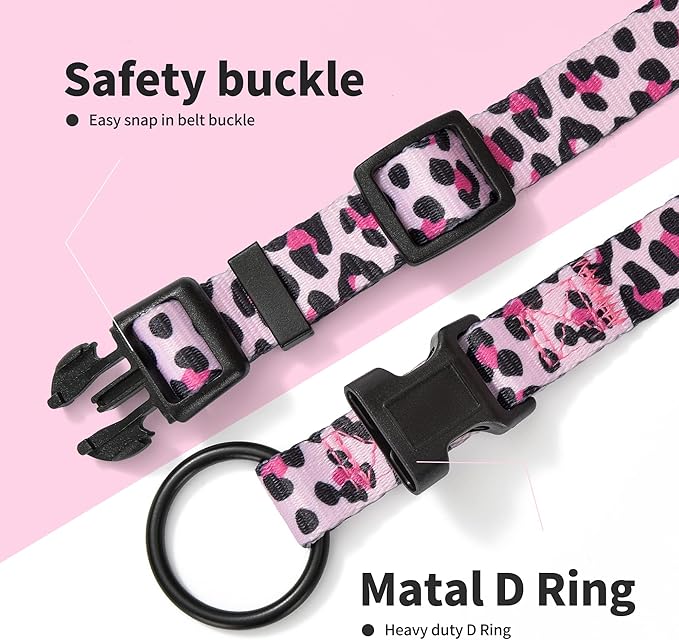 Mile High Life Dog Collar | Nylon Puppy Collars w Cute Patterns | Lightweight Girl Dog Collar | Boy Dog Collar for Small/Medium/Large Dogs (Pink Leopard, Large)