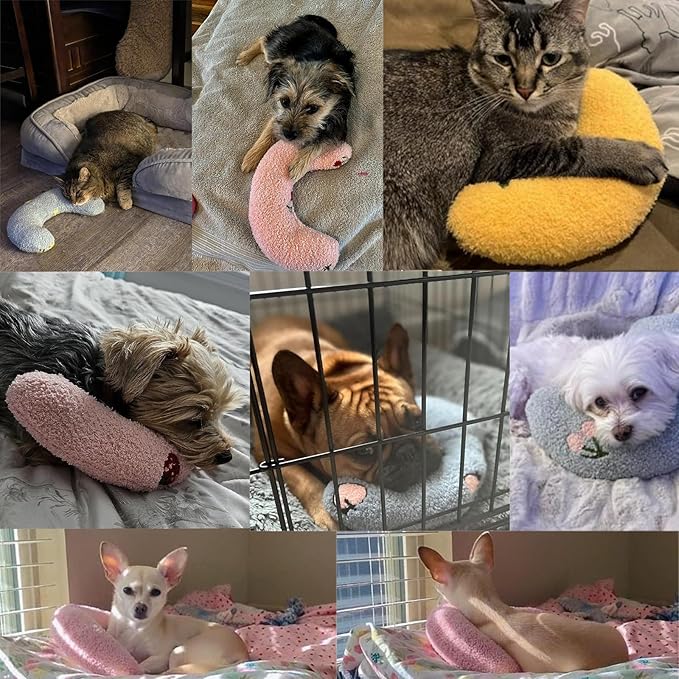 T'CHAQUE Dog Pillow Bed, Cat Calming Pillow, Dog Neck Pillow for Joint Relief Sleeping, Ultra Soft Half Donut Cuddler, Pillow Pet for Upper Spine Support, Doggy/Kitten Pillow Training Toy, PinkCherry