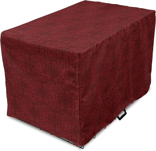 Lunarable Burgundy Dog Crate Cover, Intricate Spring Motifs Abstract Style Blossoming Branches Flower Buds, Easy to Use Pet Kennel Cover for Medium Large Dogs, 48 Inch, Burgundy Red