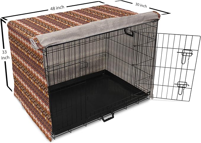 Lunarable Aztec Dog Crate Cover, Ornate Rich Motifs in Autumn Colors Geometric and Floral Design Old Tribal, Easy to Use Pet Kennel Cover for Medium Large Dogs, 48 Inch, Orange Yellow Blue