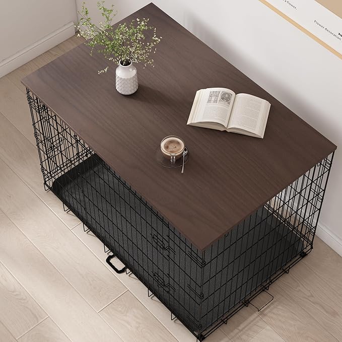 Piskyet Dog Crate Topper Wood Countertop for 48 42 36 30 24 inch Dog Cage, Dog Crate Cover,Dog Kennel Topper, 24" Walnut(Crate Not Include)