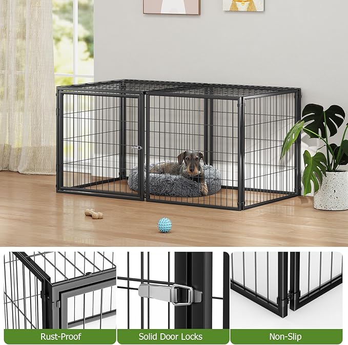 Large Dog Crate, Dog Crates for Large Dogs, Dog Kennel Indoor, 48 Inch Dog Kennel with PVC Panel, XL Dog Crate, Metal Big Dog Cage