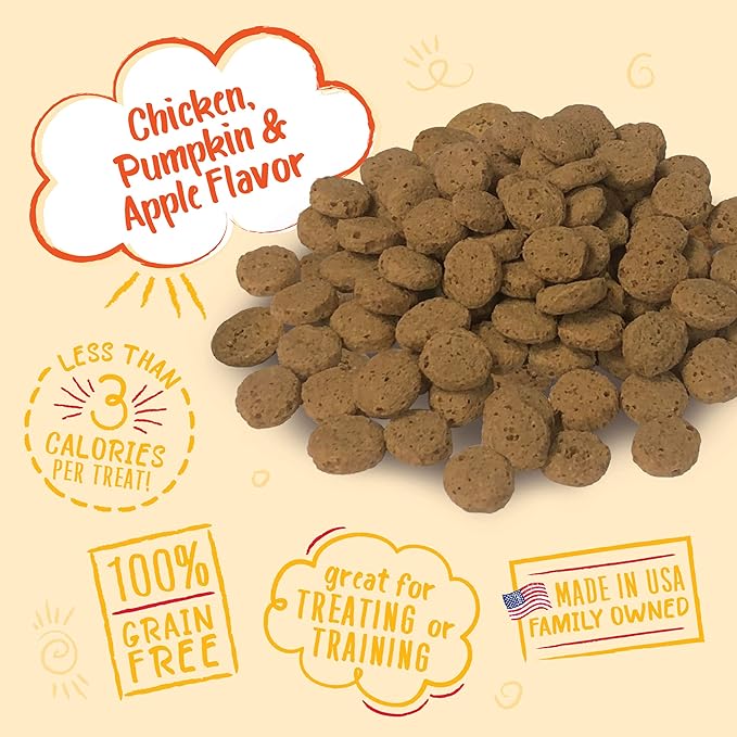 Charlee Bear Dog Treats Small Dogs Training Treats, Crunchy Low Calorie Grain Free Dog Treats, USA Made, Best for Small-Medium Breeds, Puppy Training Treats, Chicken, Pumpkin & Apple, 6 Pack, 8oz Each