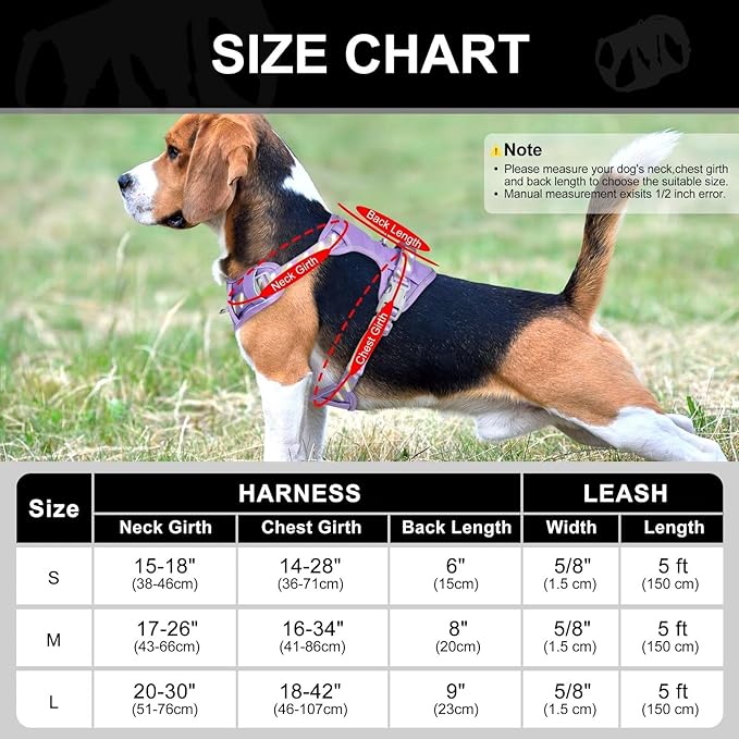 No Pull Dog Harness and Leash Set,Reflective Dog Harness with Easy Control Soft Handle,Adjustable and Comfortable for Easy Walking,Fit Small Medium Large Breed Dogs,Purple,L