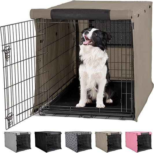 Gorilla Grip Dog Crate Covers Compatible with Amazon Basics Dog Crates, All Sides Open, Privacy Cover Fits 36" Wire Kennel, Breathable Mesh Windows, Light Reducing Puppy Training Cage Topper, Taupe