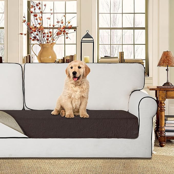Easy-Going Waterproof Dog Bed Cover Reversible Leak Proof Pet Blanket Replacement Mat for Furniture Washable Couch Cover Sofa Cover for Dogs Cat(40x50 Inch, Chocolate/Beige)