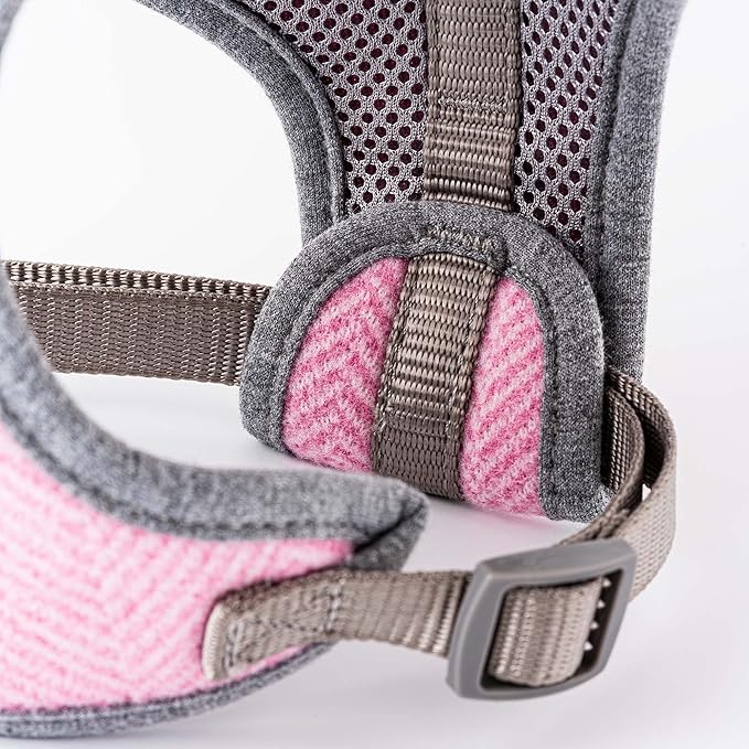 HUGO & HUDSON Dog Harness, No-Pull Anti Choke Tweed Harness Vest, Pink Herringbone, S