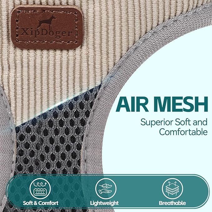 Dog Harness with Multifunction Dog Leash,No Pull Reflective Step-in Harness for Soft Adjustable No Choke Escape Proof,Easy Walk Dog Harness for Medium Dogs (Beige &Grey, M)