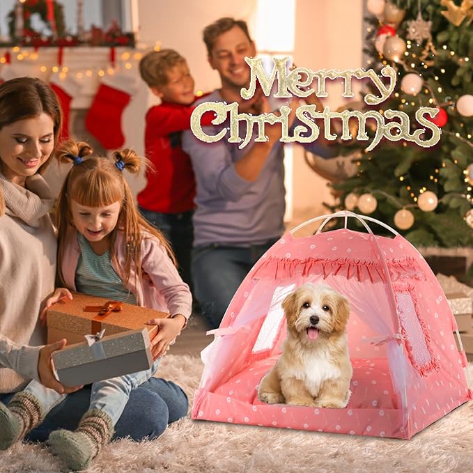 Cat Princess Bed Tent House - Kitty Cute Tent Indoor,Small Dog House Indoor/Outdoor Cave Nest Bed Small Dog Tent for Cat,Puppy Tent (15.7"x15.7"x14.5"/Pink)