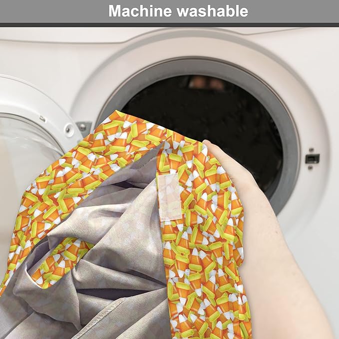 Lunarable Candy Corn Dog Crate Cover, Halloween Design of Cartoon Style Foods Scattered Randomly, Easy to Use Pet Kennel Cover for Medium Large Dogs, 48 Inch, Apricot Avocado Green