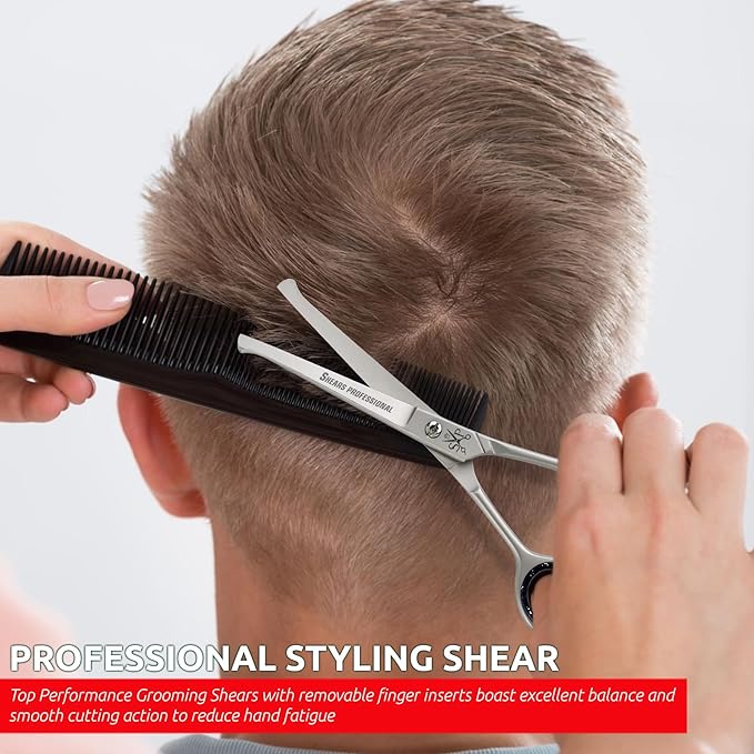 Dog Grooming Scissors, Hair Cutting Shears with Ball Tip Curved,Grooming Scissor for Pet, Scissors for Dogs,Safety Round Tips, Barber Supplies Pet and Saloon Use (Ball CVD 6.5)