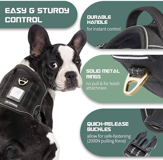 BUMBIN Tactical Dog Harness for Medium Dogs No Pull, Famous TIK Tok No Pull Dog Harness, Fit Smart Reflective Pet Walking Harness for Training, Adjustable Dog Vest Harness with Handle Black M