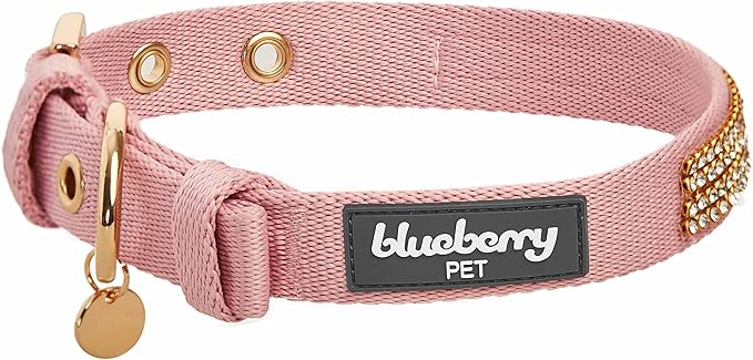 Blueberry Pet Sparkling Rhinestone Adjustable Dog Collar with Metal Buckle, Baby Pink, Neck 17-20.5", for Large Breed