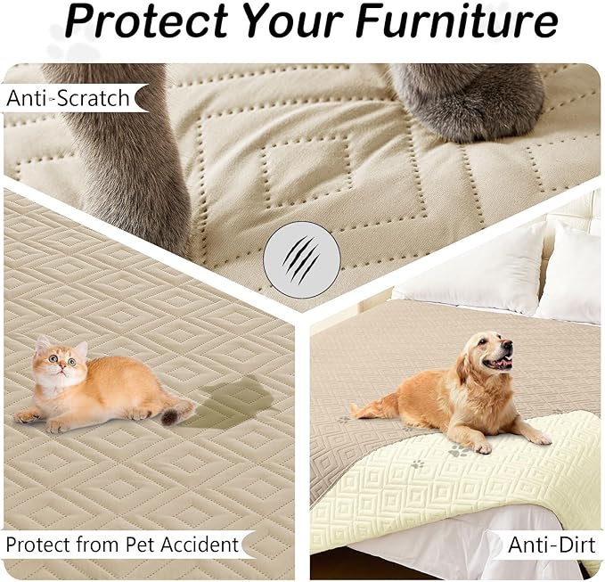 hyha Waterproof Dog Blanket, Soft Pet Bed Blankets, Waterproof Sofa Couch Cover for Dogs Washable, Reversible Pet Couch Covers for Sofa Furniture (82x82 Inch, Taupe/Beige)