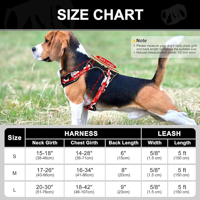 No Pull Dog Harness and Leash Set,Reflective Dog Harness with Easy Control Soft Handle,Adjustable and Comfortable for Easy Walking,Fit Small Medium Large Breed Dogs,Black,S