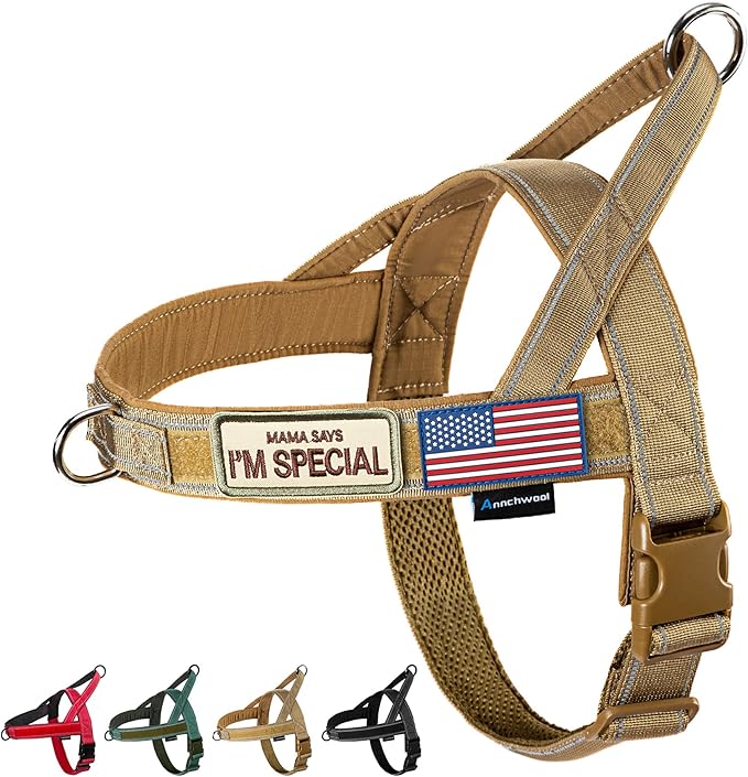 Annchwool No Pull Dog Harness with Soft Padded Handle,Reflective Strip Escape Proof and Quick Fit to Adjust Dog Harness,Easy for Training Walking for Small & Medium and Large Dog(Brown,S)