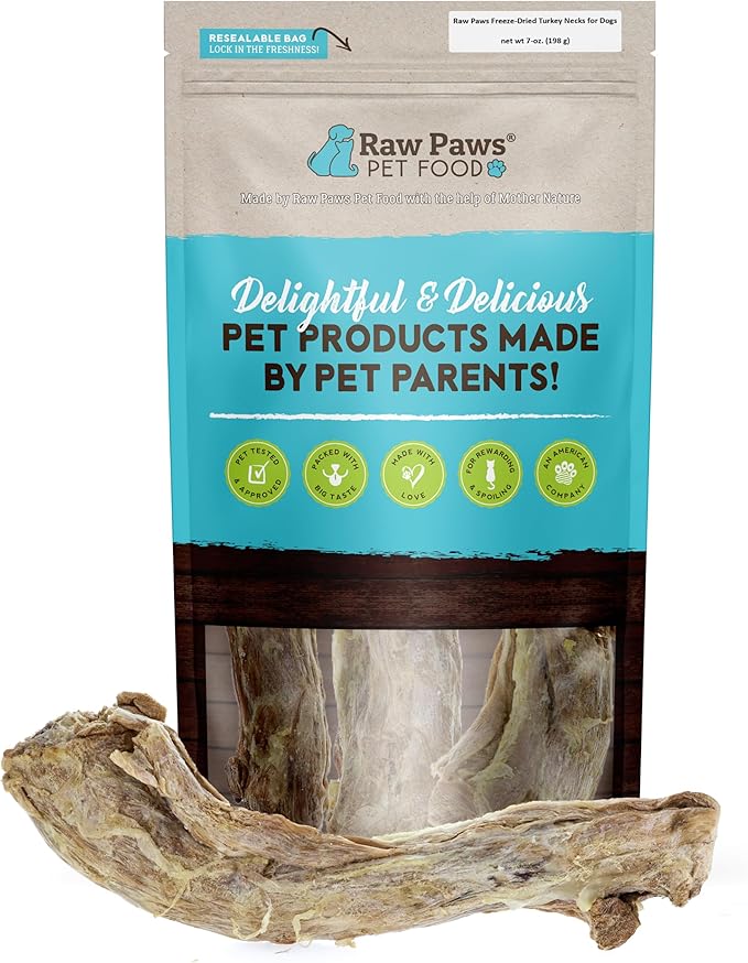 Raw Paws Freeze-Dried Turkey Necks for Dogs, 4-oz (3 Count) - Made in USA - Single Ingredient Dog Chew - Raw Freeze Dried Dog Treats - Dog Freeze Dried Treats - Freeze Dried Treats for Dogs