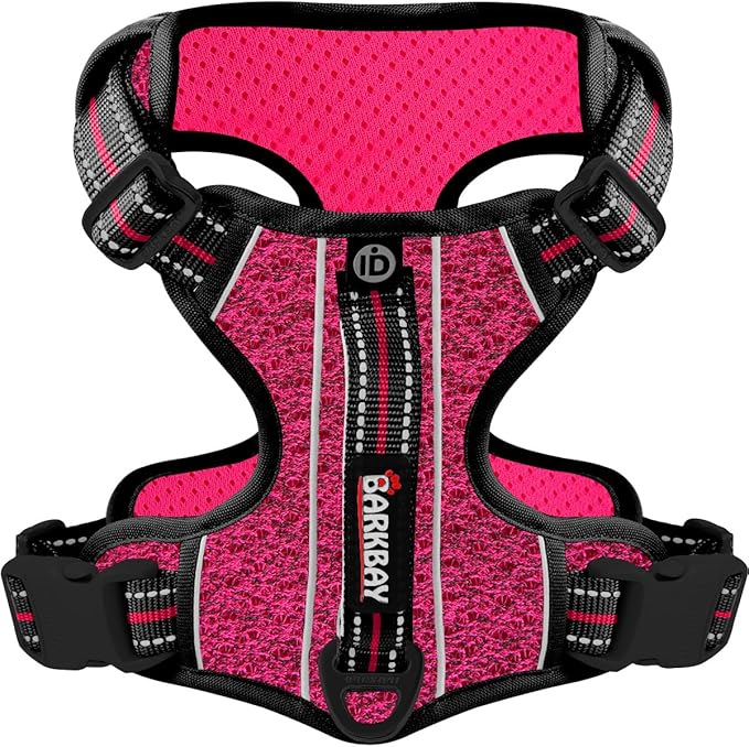 BARKBAY Dog Harness No Pull with ID Tag Pocket - Heavy Duty, Reflective, Easy Control for Large Dogs (Pink/Black,XL)