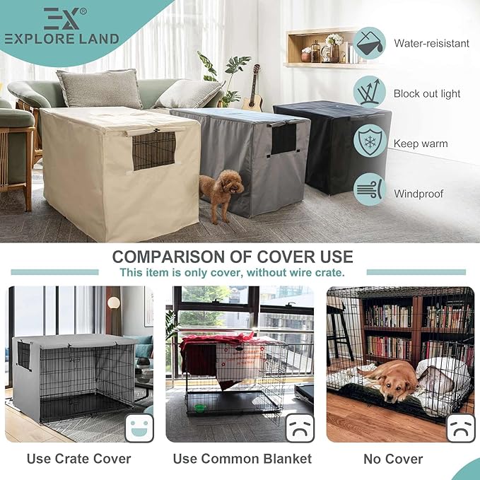 Explore Land 48 inch Gray Dog Crate Cover Bundle with 46 inch Dog Bed Cover