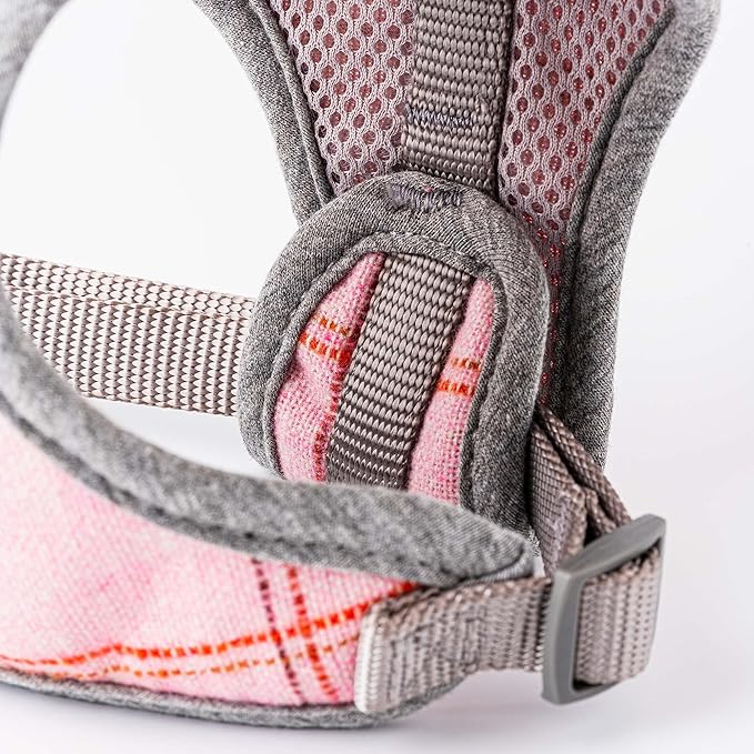 HUGO & HUDSON Dog Harness, No-Pull Anti Choke Tweed Harness Vest, Pink Checkered, S
