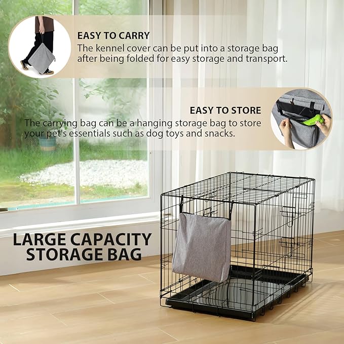 600D Dog Crate Cover, Waterproof Pet Kennel Cover with Storage Bag, Dog Cage Cover Fit for 24 Inch Wire Crate, 24 Inches, Gray (Cover Only)