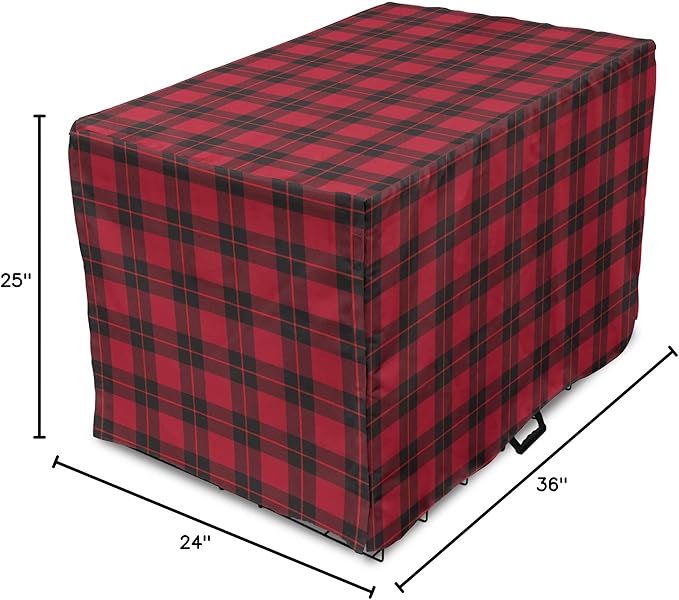 Lunarable Plaid Dog Crate Cover, Geometrical Scottish Ornament Folkloric Celtic Fashion Elements, Easy to Use Pet Kennel Cover for Medium Large Dogs, 36 Inch, Coral Vermilion