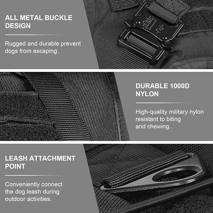 Tactical Dog Harness with All 4 Metal Buckle, Working Dog Vest with Reflective Patch and Reflective Do Not Pet Patch, Dog Vest Harnesses with Handle, Black for Small,Medium, Large Dog, L Size