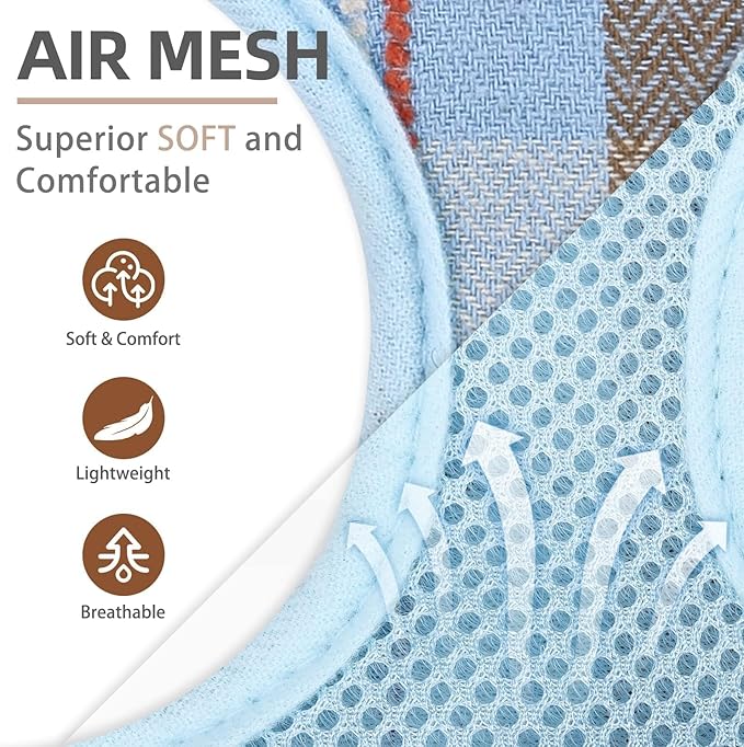 PUPTECK Soft Mesh Dog Harness and Leash Set Pet Puppy Cat Comfort Padded Vest No Pull Harnesses, Blue&Brown, S