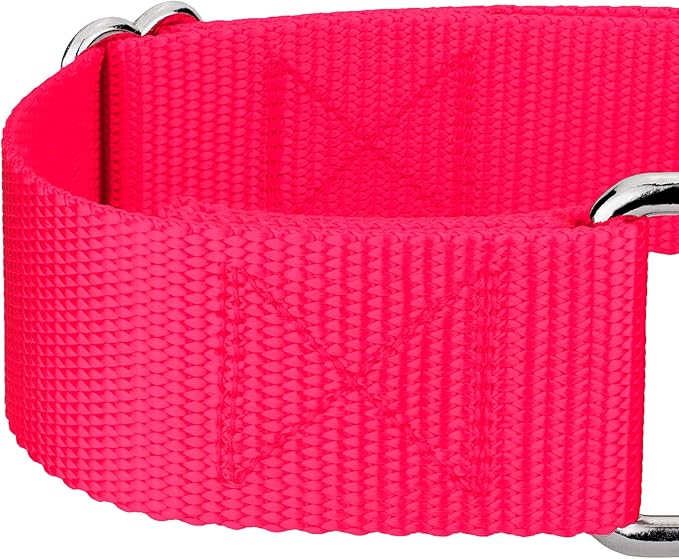 Country Brook Petz 1 1/2 Inch Martingale Heavy Duty Nylon Adjustable Dog Collar for Small, Medium, Large Breeds - Vibrant 17 Color Selection (Hot Pink, Medium)