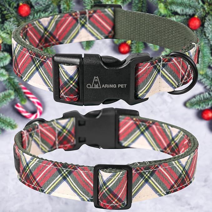 ARING PET Christmas Dog Collar Cute Plaid Dog Collar, Cotton Lightweight Christmas Small Dog Collars Puppy Collar for Small Medium Large Dogs