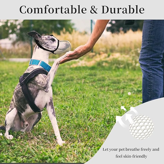 Dog Muzzle, Breathable Soft Muzzle for Extra Large Dogs to Anti & Prevent Barking Biting Chewing, Reflective & Adjustable Basket Muzzle with Air Mesh for German Shepherd Beige XXL