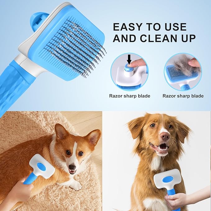 Odoland Dog Grooming Scissors Set Include Dog Slicker Brush, Pet Nail Clippers, Safety Round Tip Pet Grooming Shears for Kit Small Dogs Large Dog and Cats