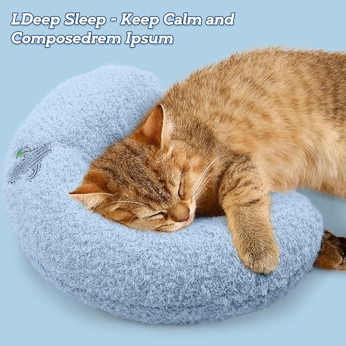 T'CHAQUE Dog Pillow Bed, Cat Calming Pillow, Dog Neck Pillow for Joint Relief Sleeping, Ultra Soft Half Donut Cuddler, Pillow Pet for Upper Spine Support, Doggy/Kitten Pillow Training Toy, BlueCactus