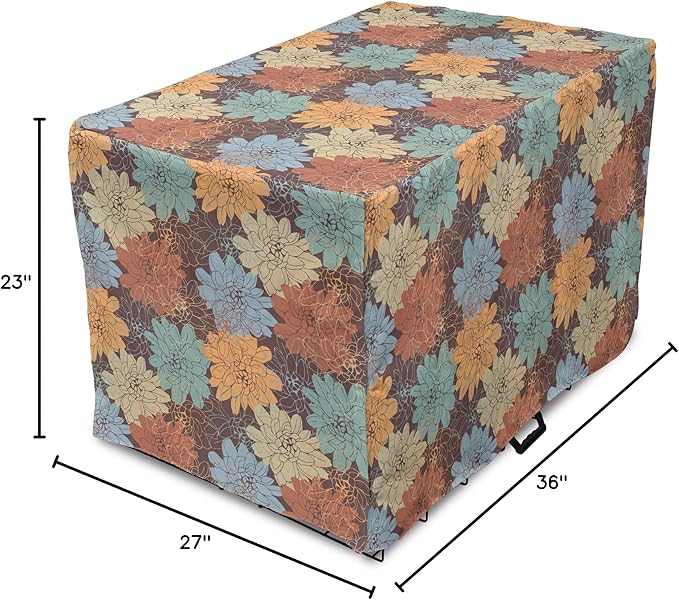 Lunarable Floral Dog Crate Cover, Blossoming Flowers Pattern Botanical Garden Art Illustration Colorful Vintage Design, Easy to Use Pet Kennel Cover for Small Dogs Puppies Kittens, 36 Inch, Brown