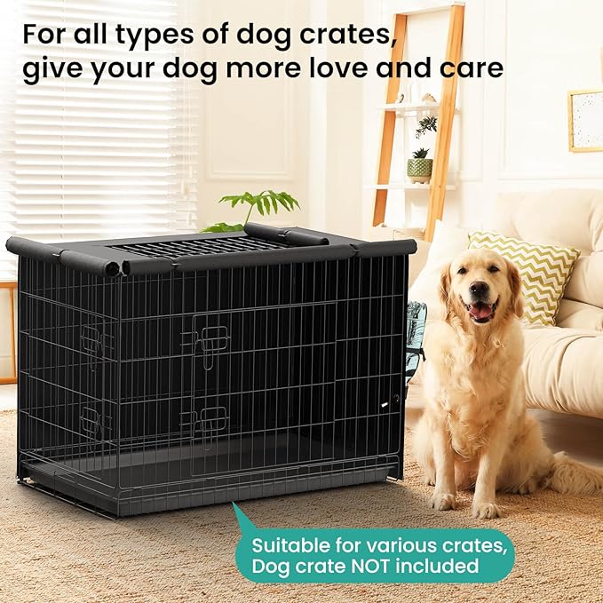 Dog Crate Cover - Privacy Kennel Cover Fits 36 inch Double Door Wire Crate, Heavy Duty 600D Oxford Fabric Dog Cage Cover with Top Window and Drinking Hole Design, Black, (Cover Only)