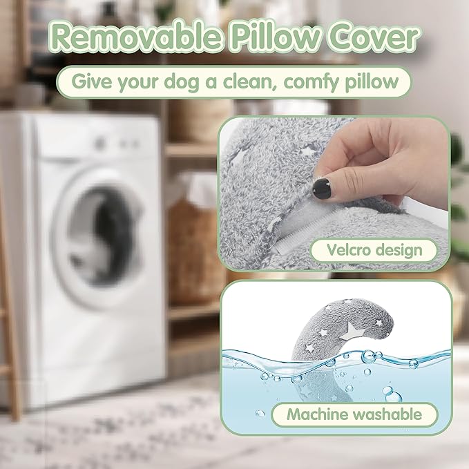 Dog Pillows for Large Dogs, Glow in The Dark Soft Dog Neck Pillow, U-Shaped Pillow for Cat and Dog, Machine Washable Dog Toy & Dog Birthday Gift (Glow Grey, L)